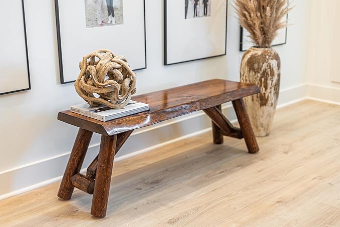 SRL Rustic Logwerks Indoor Bench — Pine & Cedar Wood Bench — Front Porch Decor — Live Edge Small Bench for Entryway - Photo 8