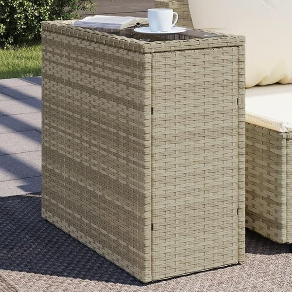 Light Grey and Black Rectangular Garden Side Table with Tempered Glass Top and Adjustable Feet - Photo 1