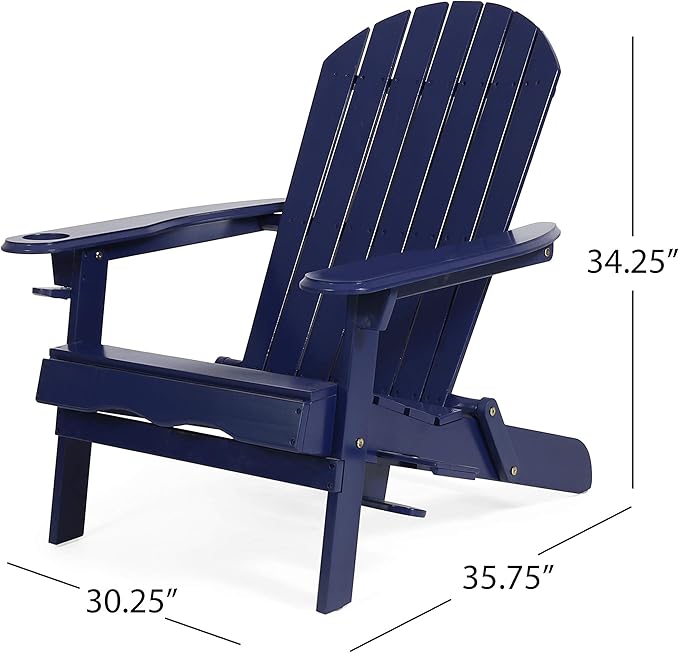 Christopher Knight Home Edmund Outdoor Acacia Wood Folding Adirondack Chair, Navy Blue