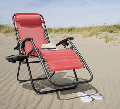 Kemon Zero Gravity Folding Lounge Outdoor Patio Adjustable Reclining Chair with Pillows and Cup Holders for Beach Set of 2, Red,KM-CRDVC