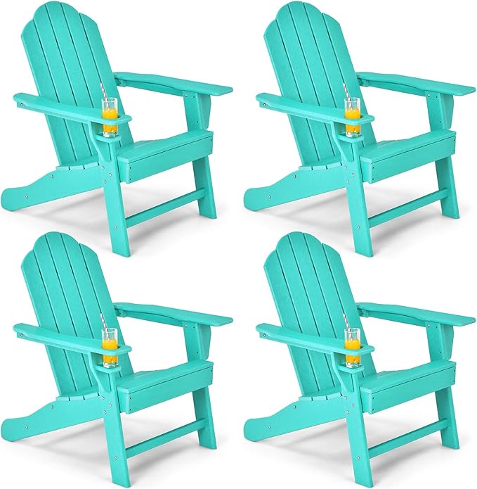 Giantex Set of 4 Adirondack Chair Outdoor Fire Pit Chairs, HDPE Weather Resistant Patio Chair for Campfire,Deck, Garden, Yard, Lawn Furniture Porch and Lawn Seating Composite Chairs