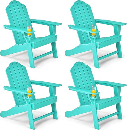 Giantex Set of 4 Adirondack Chair Outdoor Fire Pit Chairs, HDPE Weather Resistant Patio Chair for Campfire,Deck, Garden, Yard, Lawn Furniture Porch and Lawn Seating Composite Chairs