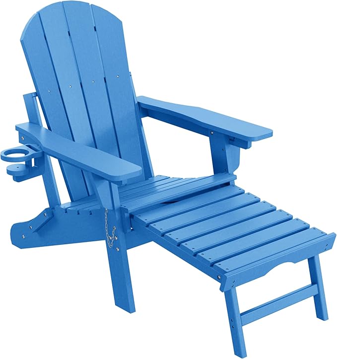 WestinTrends Malibu Folding Adjustable Adirondack Chair with Retractable Ottoman and Cup Holder (Set of 2), Pacific Blue