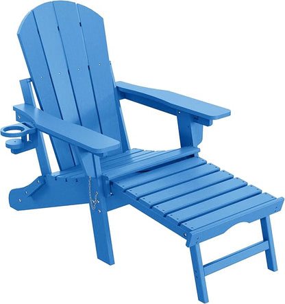 WestinTrends Malibu Folding Adjustable Adirondack Chair with Retractable Ottoman and Cup Holder (Set of 2), Pacific Blue