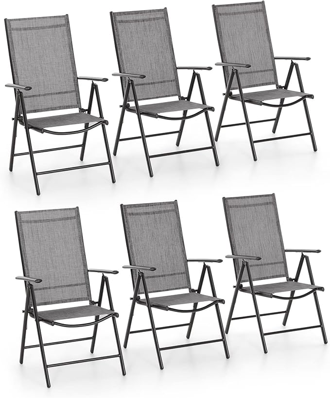 PHI VILLA Outdoor Patio Folding Chairs Set of 6, Portable Patio Dining Chairs with Adjustable Backrest for Outside - Photo 1