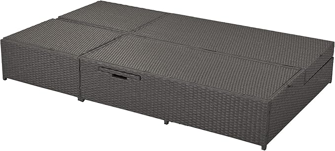 Patio Rattan Sunbed, All Weather Outdoor Wicker Double Daybed with Adjustable Backrest and Cup Tray - Photo 9
