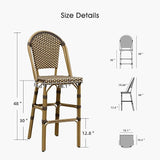 PURPLE LEAF French Bar Stool Set of 4 Bamboo Print Finish Patio Bar Stools with Back Rattan Chairs Wicker Bar Height - Photo 6