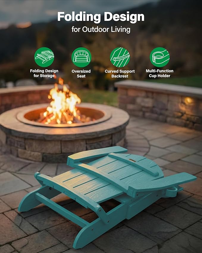 YEFU Adirondack Chair, Oversized Plastic Adirondack Chair Folding Outdoor Chairs with Cup Holder - Photo 5