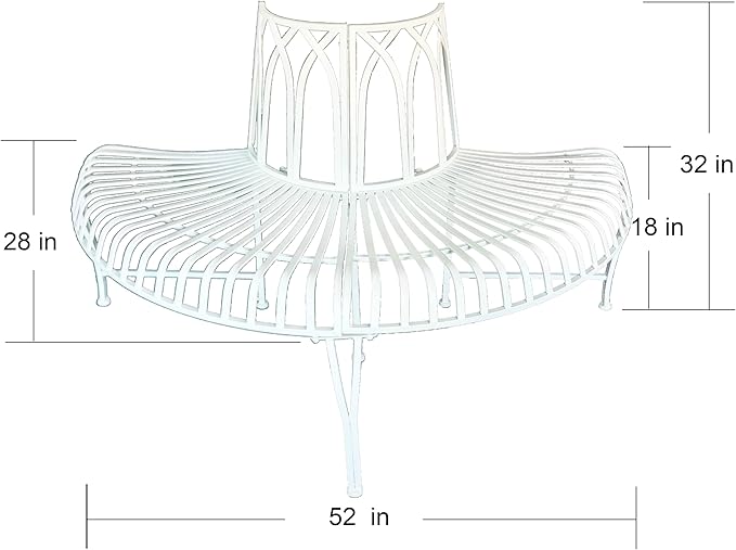 Hi-Line Gift Ltd. Semi-Circle White Metal Tree Wrap Garden Bench
