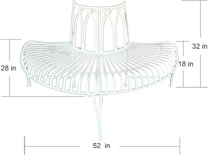 Hi-Line Gift Ltd. Semi-Circle White Metal Tree Wrap Garden Bench