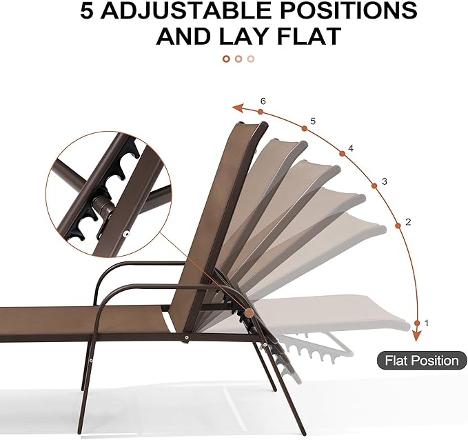 Crestlive Outdoor Chaise Lounge Chair,5-Position Pool Lounge Chairs with Armrests Sunbathing Recliner for Patio,Beach,Deck,Yard (4PC Brown)