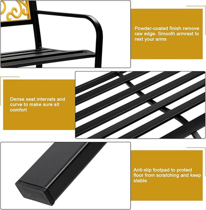 VINGLI Outdoor Bench for Patio Metal Garden Bench w/PVC Back Pattern, Black Park Benches Front Porch Benches for Yard Lawn Decor Deck Entryway (Yellow&Black)