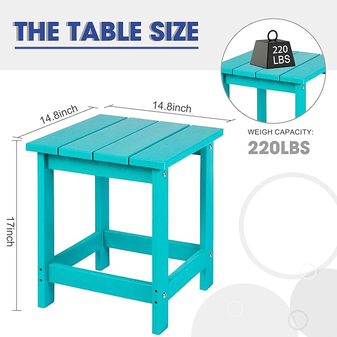 LZRS Adirondack Square Outdoor Side Table for Patio, Pool Composite Patio Table,HDPE End Tables for Backyard,Pool, Indoor Companion, Easy Maintenance & Weather Resistant(Turquoise)