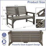 Outdoor Bench Weatherproof - HDPE 2-Person Garden Bench with Cup Holders, Bench Furniture with Backrest and Armrests - Photo 3
