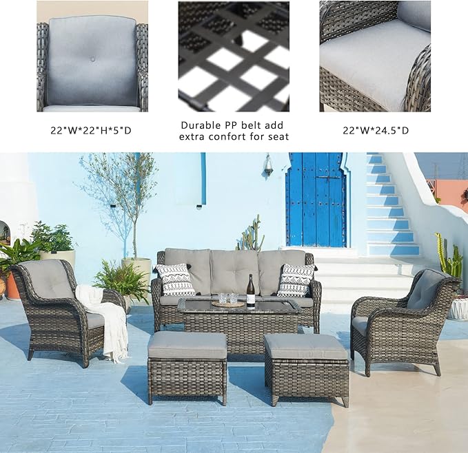 Rilyson Outdoor Patio Wicker Furniture Set - 5 Piece Rattan Patio Conversation Sectional Sofa Set with 1 Couch - Photo 7