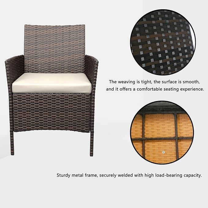 GarveeHome 3-Piece Patio Bistro Set, PE Rattan Outdoor Conversation Furniture with 2 Cushioned Chairs & Coffee Table - Photo 7
