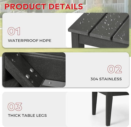 Costaelm Adirondack Outdoor Coffee Table, HDPE Drink Table Weather Resistant, Patio Porch Accent Balcony Table Outdoor End Table for Pool, Seaside, Backyard, Backyard, Gray
