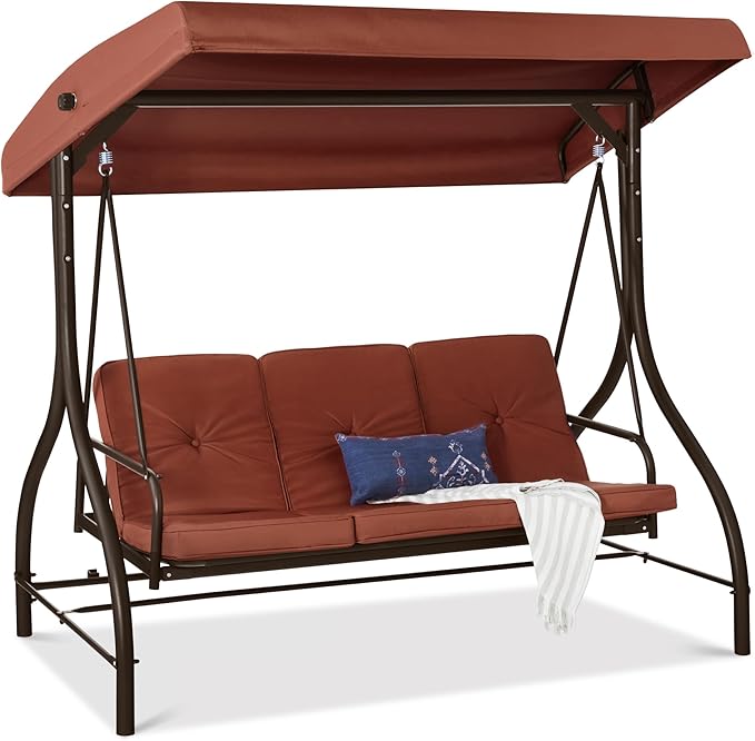 Best Choice Products 3-Seat Outdoor Large Converting Canopy Swing Glider, Patio Hammock Lounge Chair for Porch - Photo 1