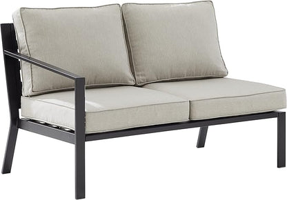 Crosley Furniture Clark Outdoor Sectional Left Side Loveseat, 2-Person Patio Couch for Deck, Backyard, Matte Black with Taupe Cushions