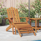 Solid Acacia Wood Foldable Adirondack Chair with Footrest, Natural Brown Finish for Outdoor Patio Garden Balcony - Photo 1