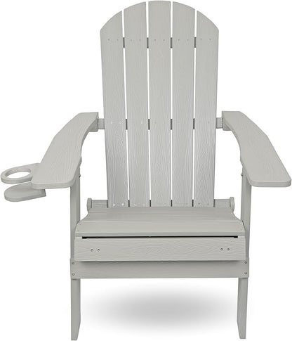 Alpine Corporation 38" H Outdoor Adirondack Folding Chair with Cup Holder and Ottoman, Classic Ergonomic Design, Patio Furniture and Accessories, Light Gray