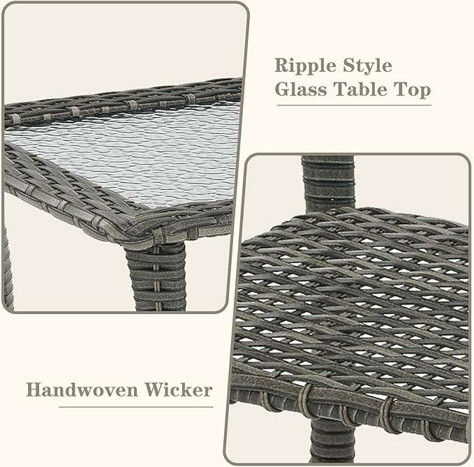 Wicker Outdoor Coffee Table - 40 Inch Tempered Glass Top Patio Coffee Table with Storage, 2 Layers Rattan Outdoor Table Rectangle for Patio for Porch, Balcony, Deck and Garden - Gray