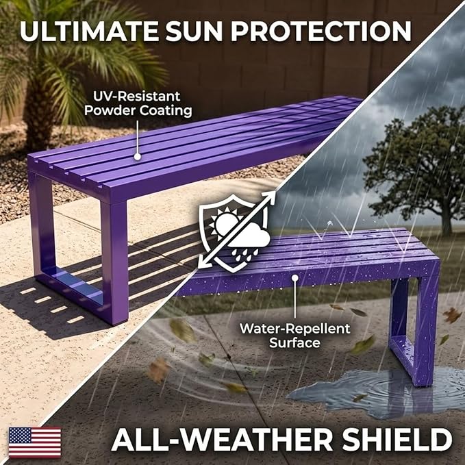 Weatherproof Outdoor Garden Bench, Heavy Duty Metal Bench, Galvanized Steel Backless Patio Benches, 3.3ft 3.9ft 4.9ft 5.9ft All Weather 2-Person Front Porch Seat for Yard Backyard(Red,4.9ft)