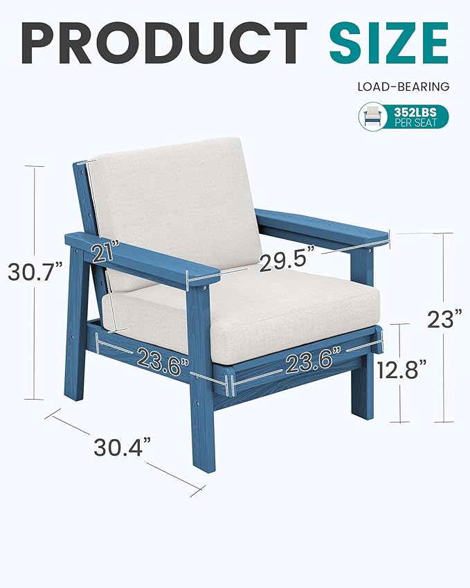 SERWALL HDPE Outdoor Couch Set of 2, Blue Frame and Khaki Cushion - Photo 2