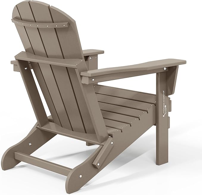 Costaelm 4-Piece Set Outdoor/Patio Poly Adirondack Chairs with a Coffee and a Side Table (2 Seater), Weathered Wood