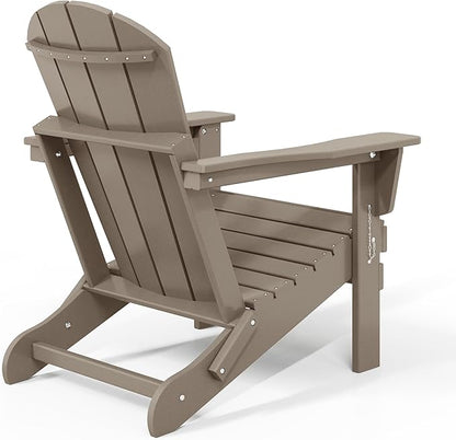 Costaelm 4-Piece Set Outdoor/Patio Poly Adirondack Chairs with a Coffee and a Side Table (2 Seater), Weathered Wood