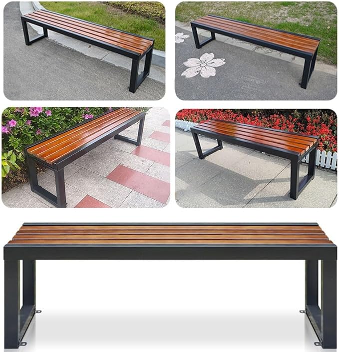 Garden Bench 2 Seater,Backless Outdoor Bench,Metal Wooden Benches,Patio Furniture Seating for Front Porch,Park,Lawn,Backyard,Balcony(59 Inch)