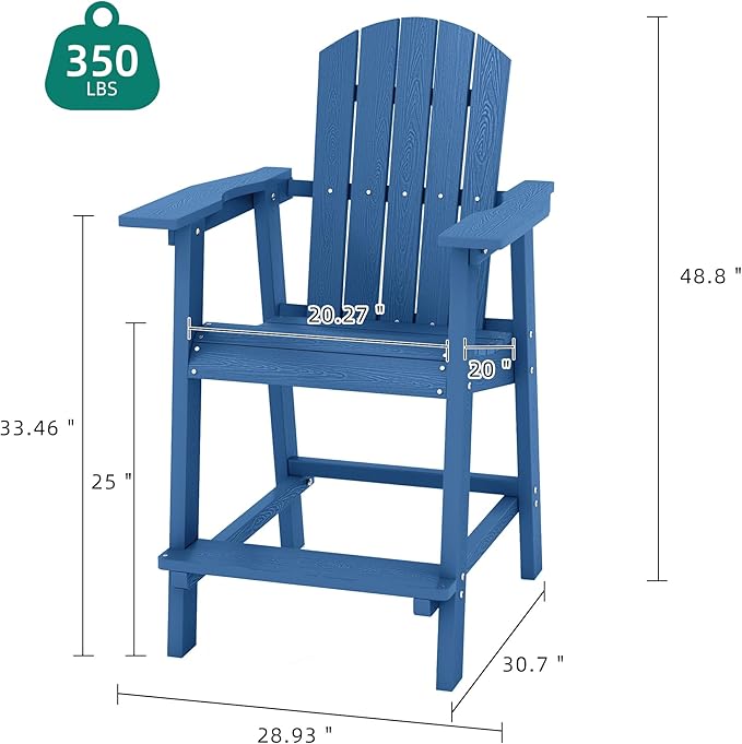 YITAHOME Tall Adirondack Chair, Poly Bar Height Balcony Seating, HIPS High Back Outdoor Chairs, Bar Stools Lifeguard Chair for Balcony Deck Pool Patio, Navy Blue