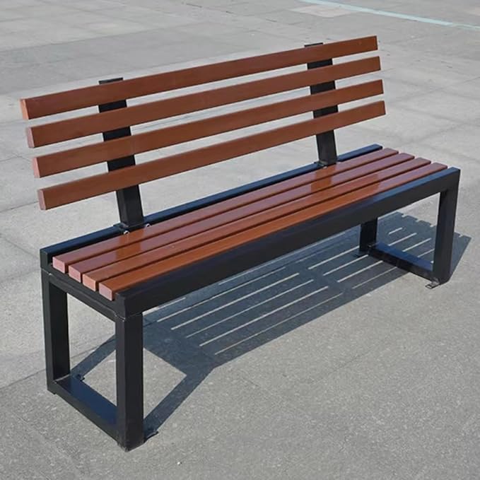 39.3in/47.2in/59 in Outdoor Garden Bench Patio Park Bench, 2-3 Person Porch Benches Solid Wood Slat Leisure Seats, Zinc Alloy Frame Metal Bench with backrest, for Lawn Porch Backyard Furniture