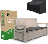 EconoHome 3 Seat Outdoor Storage Bench with Rain Cover - 90 Gallon Capacity - Weatherproof Resin Bench for Patio, Porch - Photo 1
