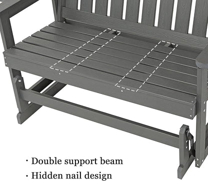 Poly Lumber Patio Glider, HIPS Material Weather-Resistant Swing Bench for Outdoor Porch Garden, Gray