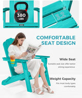 Folding Adirondack Chair, HDPE Adirondack Chair with 2 Cup Holders, Pre-Assembled Outdoor Fire Pit Chairs for Patio - Photo 4