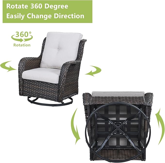 Rilyson Wicker Patio Furniture Set - 5 Piece Rattan Outdoor Sectional Conversation Sets with 2 Rocking Swivel Chairs - Photo 6