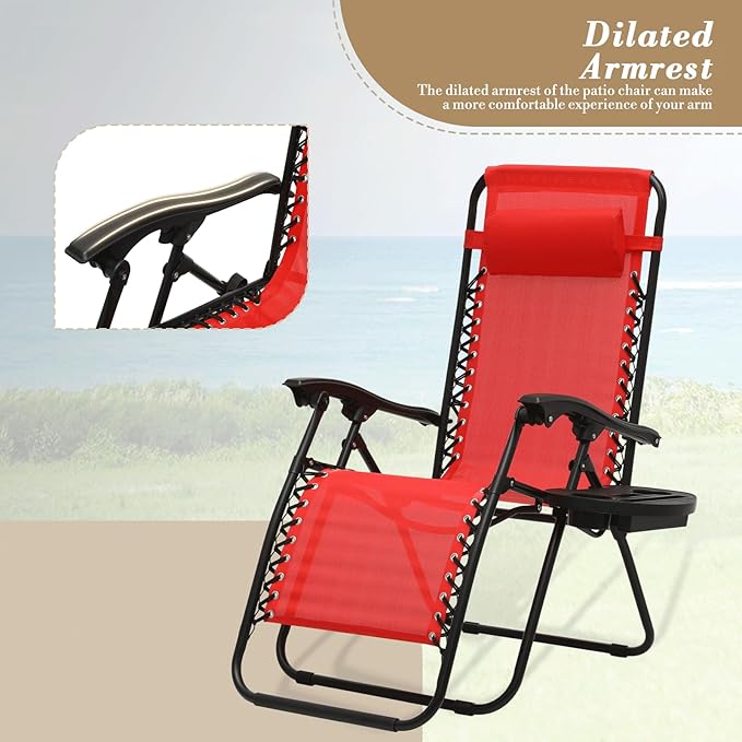 Athena Collection Zero Gravity Outdoor Lounge Chairs Set of 2 - Photo 6