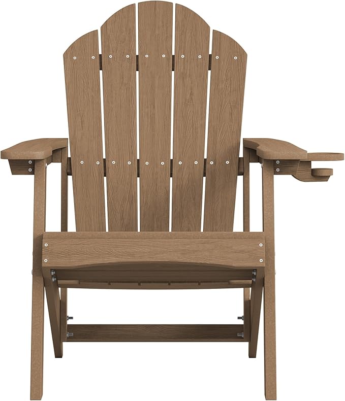 LUE BONA Wood-Grain HDPE Adirondack Chairs Set of 4 - Weather Resistant Seating with Cup Holder for Patio, Fire Pit - Photo 7