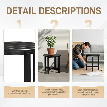 Outvita Adirondack Side Table, 18 Inch Round Outdoor End Table, HDPE Weather Resistant Coffee Table for Patio Balcony Deck Garden, Black