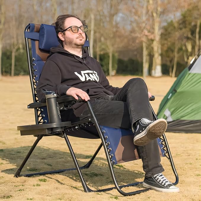 Zero Gravity Chair Set of 4 Oversized Padded Recliner with Adjustable Headrest & Cup Holder - 600D Oxford Folding - Photo 2