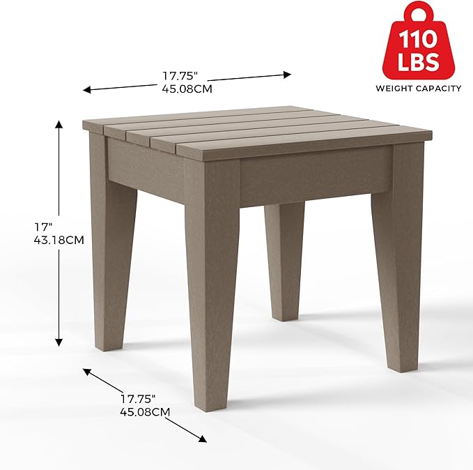 Costaelm Small Outdoor Side Table, Patio End Table Weather Resistant Outdoor Coffee Table, Square Conversation Table for Indoor, Porch, Balcony, Garden, Poolside, Deck, Weathered Wood