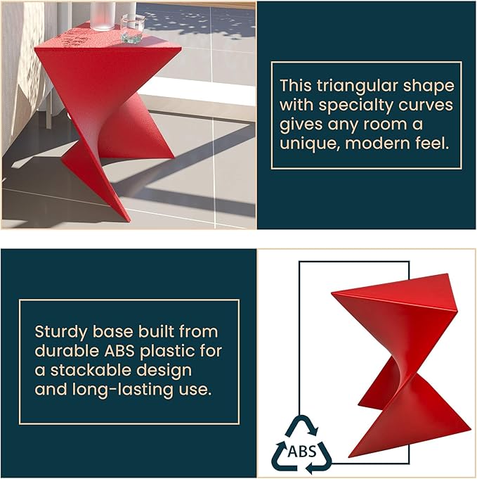 LeisureMod 15.75" Triangular Side Table, Stackable Plastic Accent End Table for Indoor & Outdoor Use - Photo 5