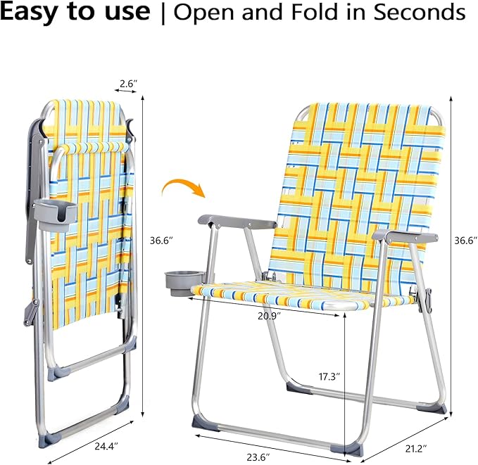 VINGLI Aluminum Oversize Patio Lawn Chairs Folding Set of 2 with Detachable Cup Holder - Photo 6