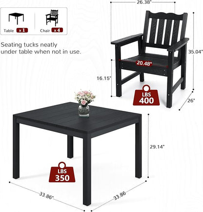 Stoog All-Weather Patio Dining Table for 4, Outdoor HIPS Dining Table with Aluminum Frame, Waterproof Patio Table, Never Rot or Fade, Black
