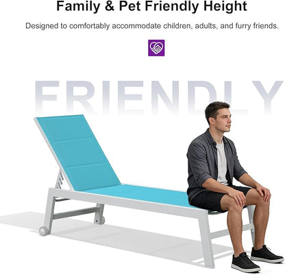 PURPLE LEAF Outdoor Chaise Lounge Set Adjustable Sunbathing Recliner with Side Table for Beach Poolside Patio Outside Aluminum Chaise Lounger Turquoise Blue