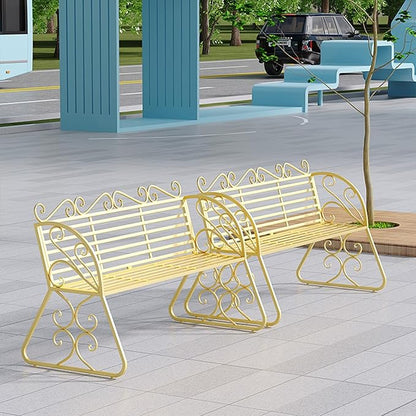 Elegant Metal Garden Bench, Sturdy Wrought Iron Bench with Decorative Design, Weather-Proof, 2-Person Capacity for Garden Backyard Lawn Porch Path(Gold)