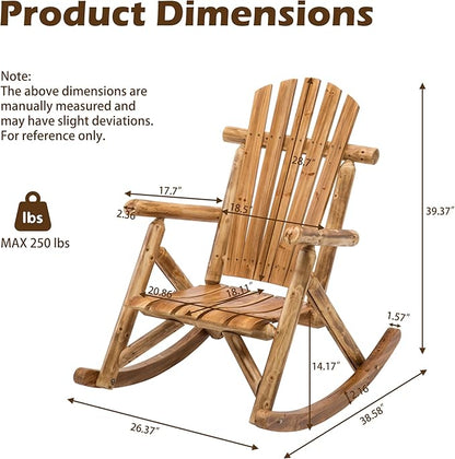 Anraja Outdoor Rocking Chairs Set of 2 Wood Log Furniture Rustic Patio Porch Rocker Comfy Lawn Beach Balcony, Lightly Toasted
