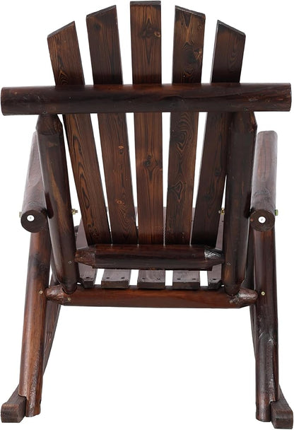 Patio Wooden Rocking Chair, High Back Wood Rocker Accent Chairs, Durable Porch Rocker Chair with Wide Seat, Patio Rockers for Outdoor & Indoor, Garden, Porch (Vintage Brown)