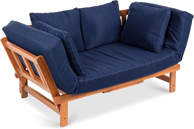 Best Choice Products Outdoor Convertible Acacia Wood Futon Sofa Furniture for Patio, Balcony, Poolside - Photo 1